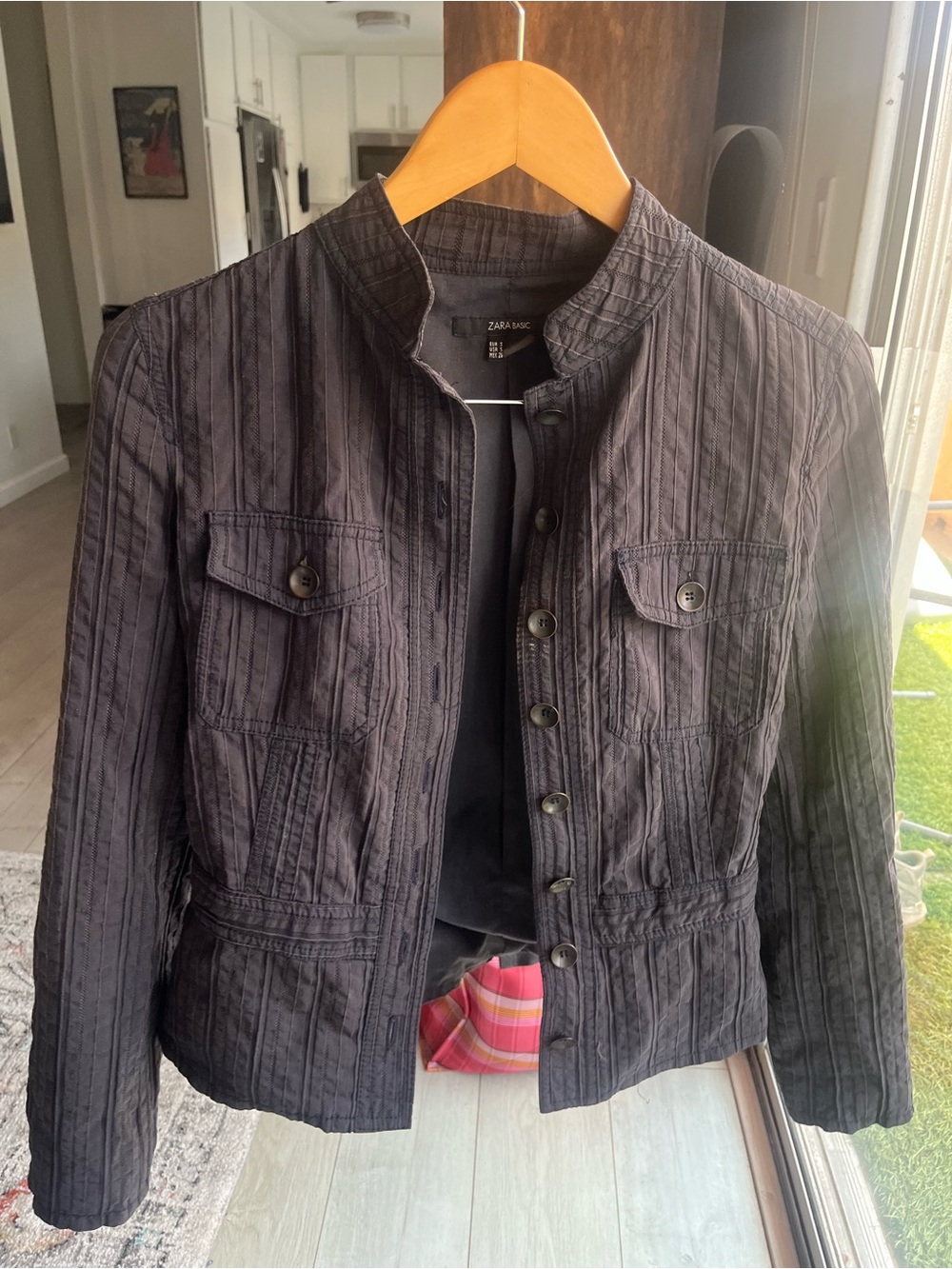 Zara Black Textured Military-Style Jacket